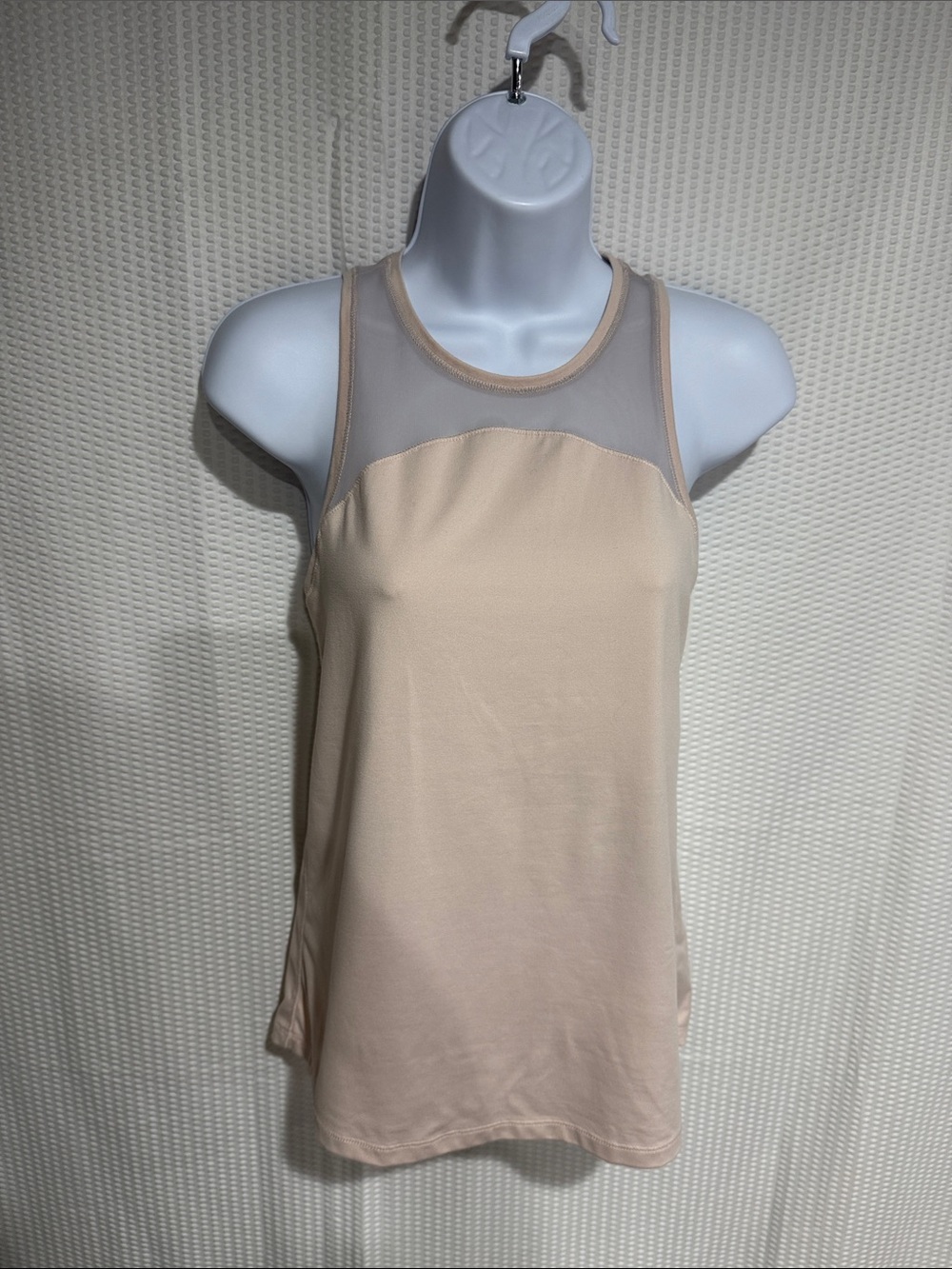 Mesh Yoke Sleeveless Tank Top in Light Beige